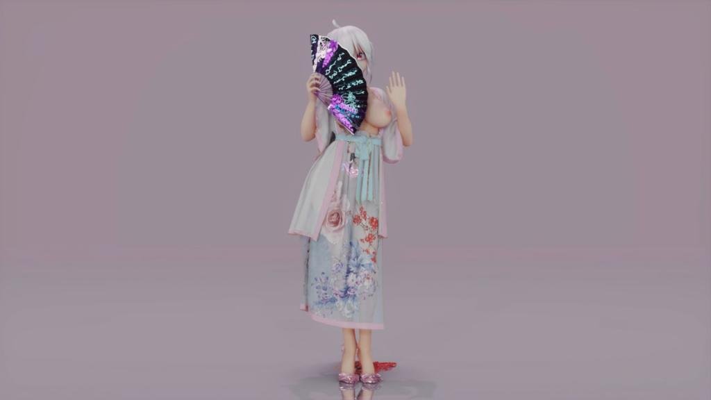 MMD50 汉服巨乳弱音少女被明月下爆操 淫水浸透绸缎